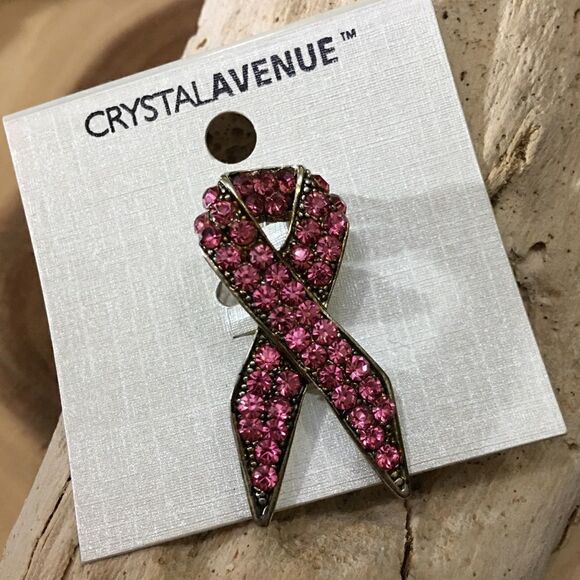 Breast Cancer Awareness Crystal Pink Rhinestone Brooch Vintage - Picture 2 of 2